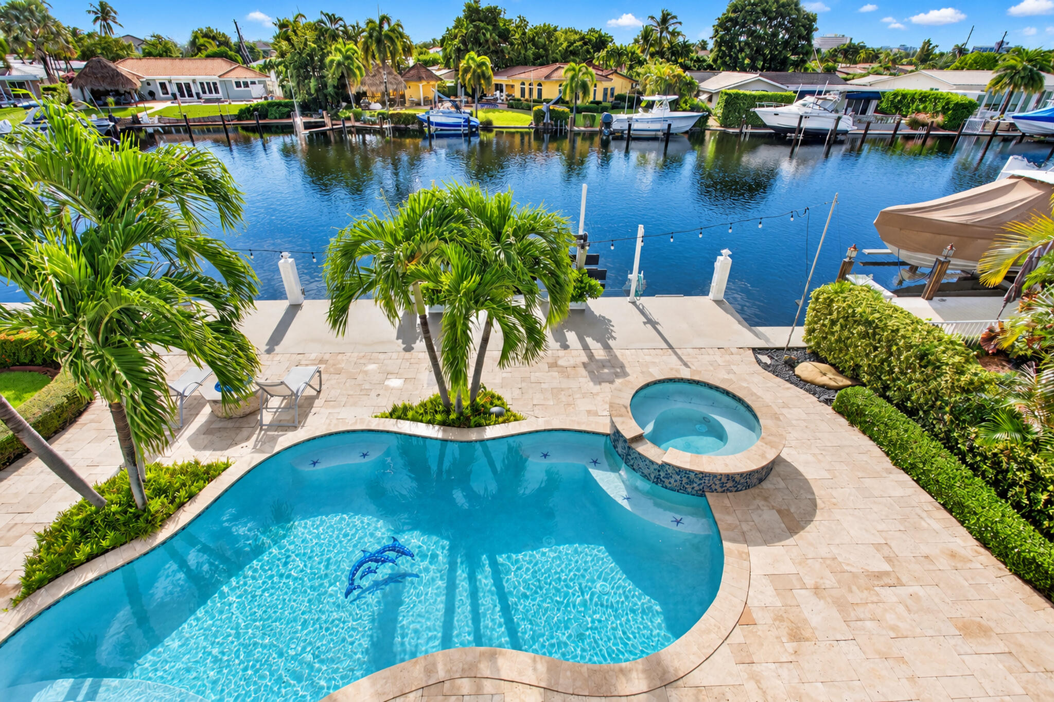 Beautiful view of pool and water from balcony