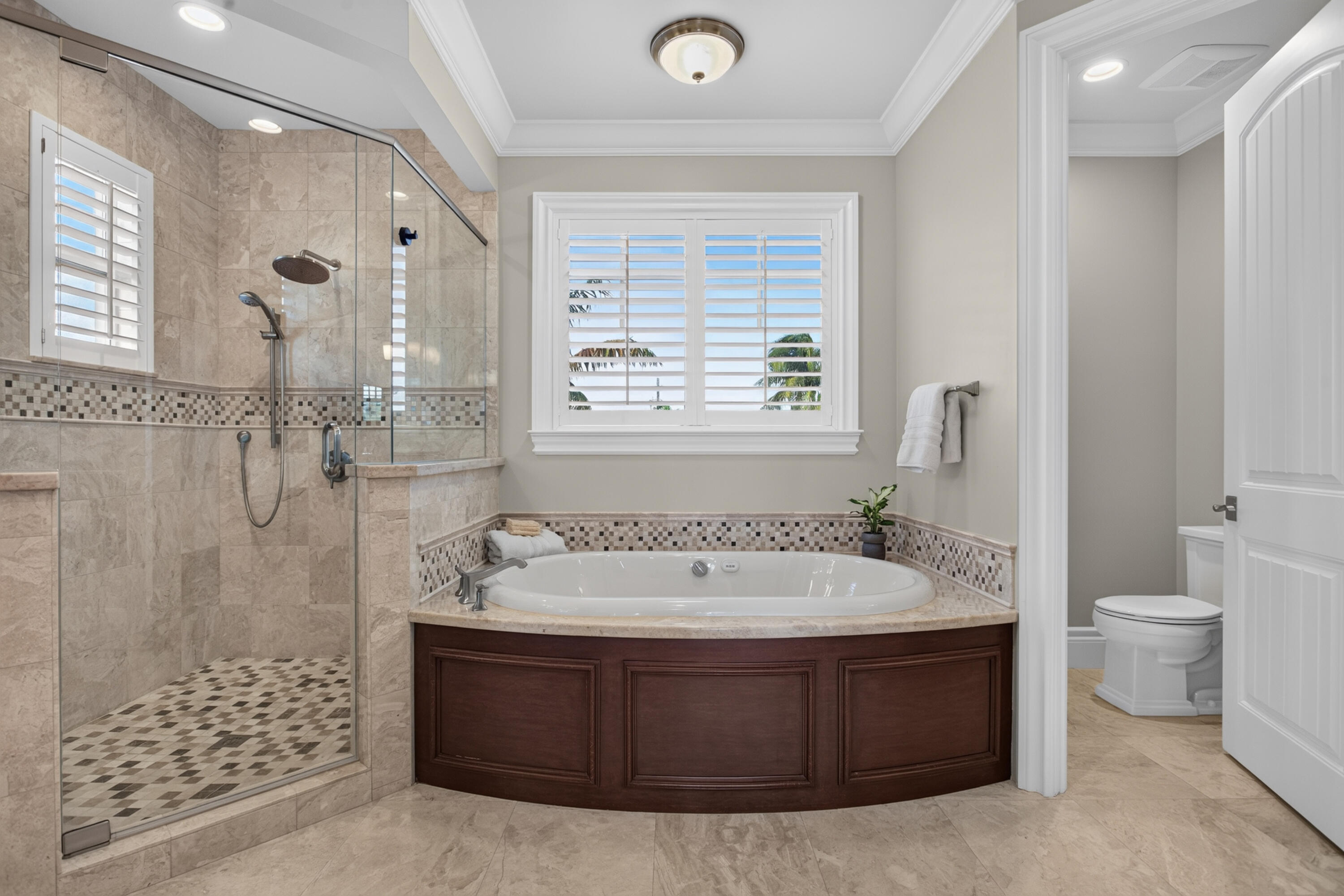 Gorgeous primary spa bathroom with whirlpool tub