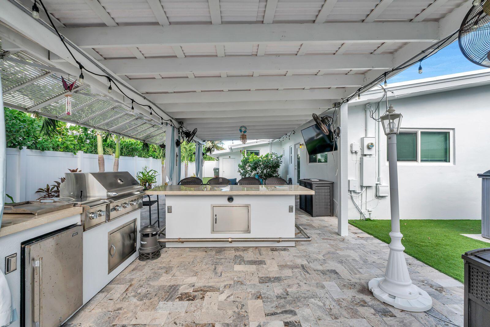 Covered patio grill