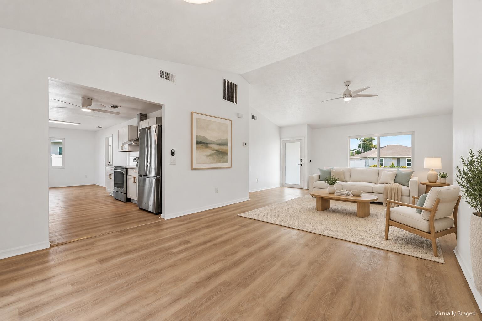 Coastal-modern front living room staging