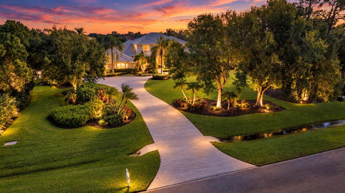 190-Twilight Driveway with Warm Landscap