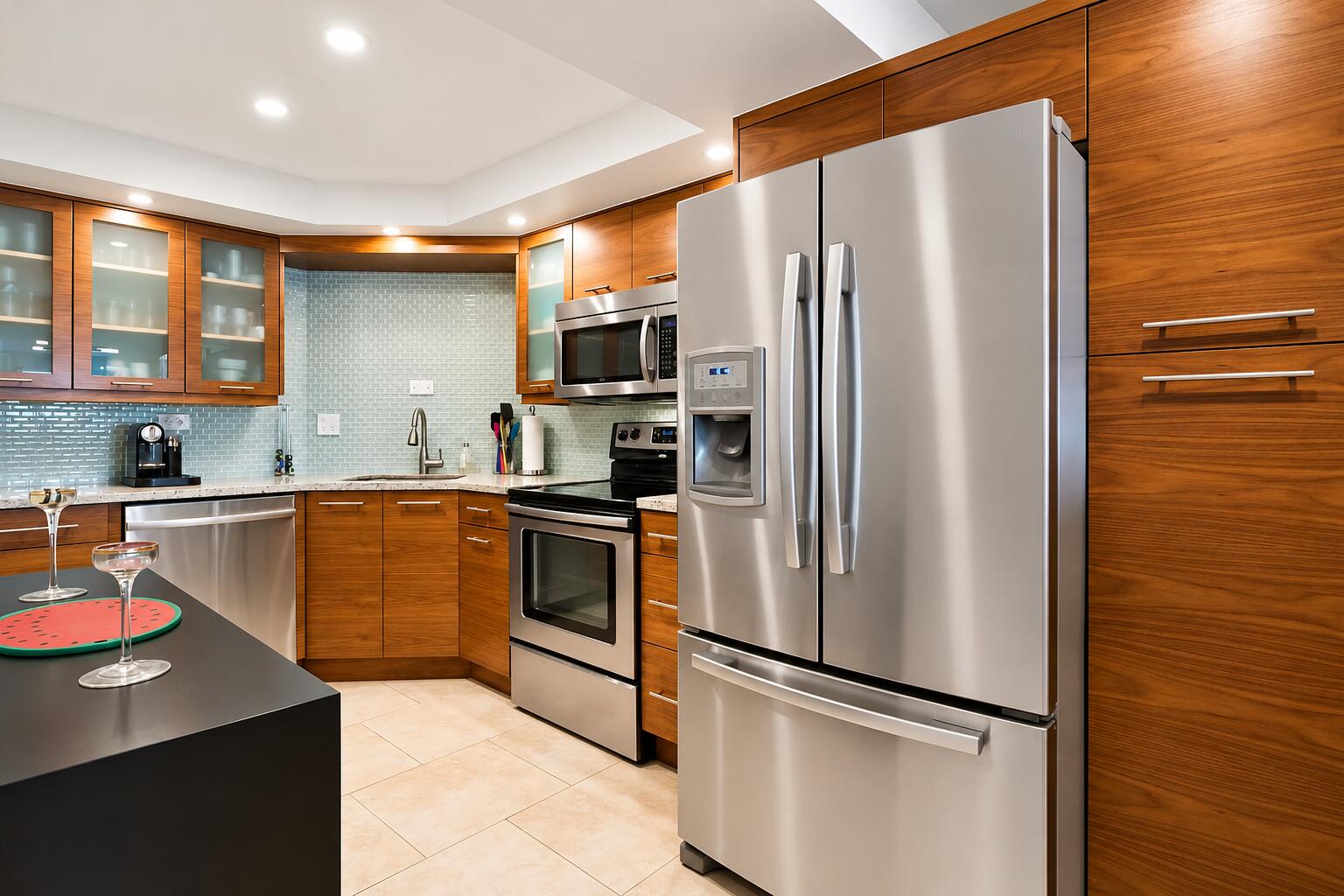 Modern Walnut Kitchen with Stainless Ste