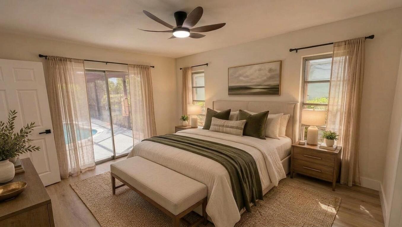 Master bedroom staged