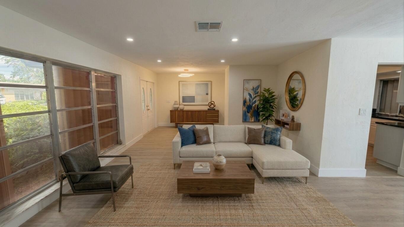 Entrance and living room-staged