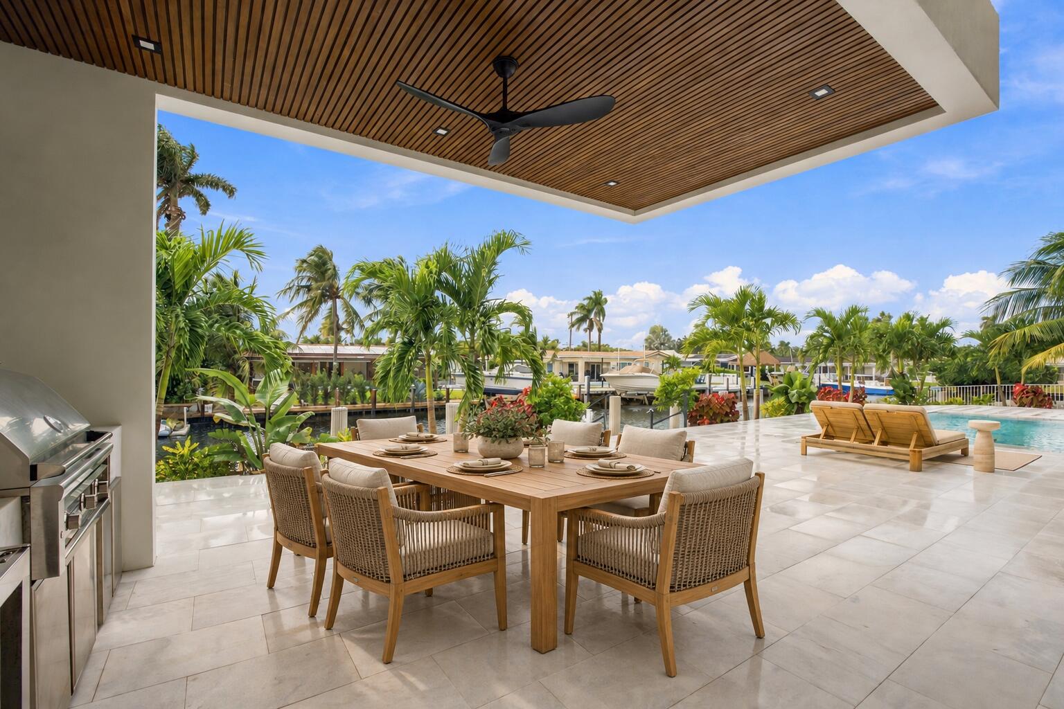 Teak Dining Set on Waterfront Patio