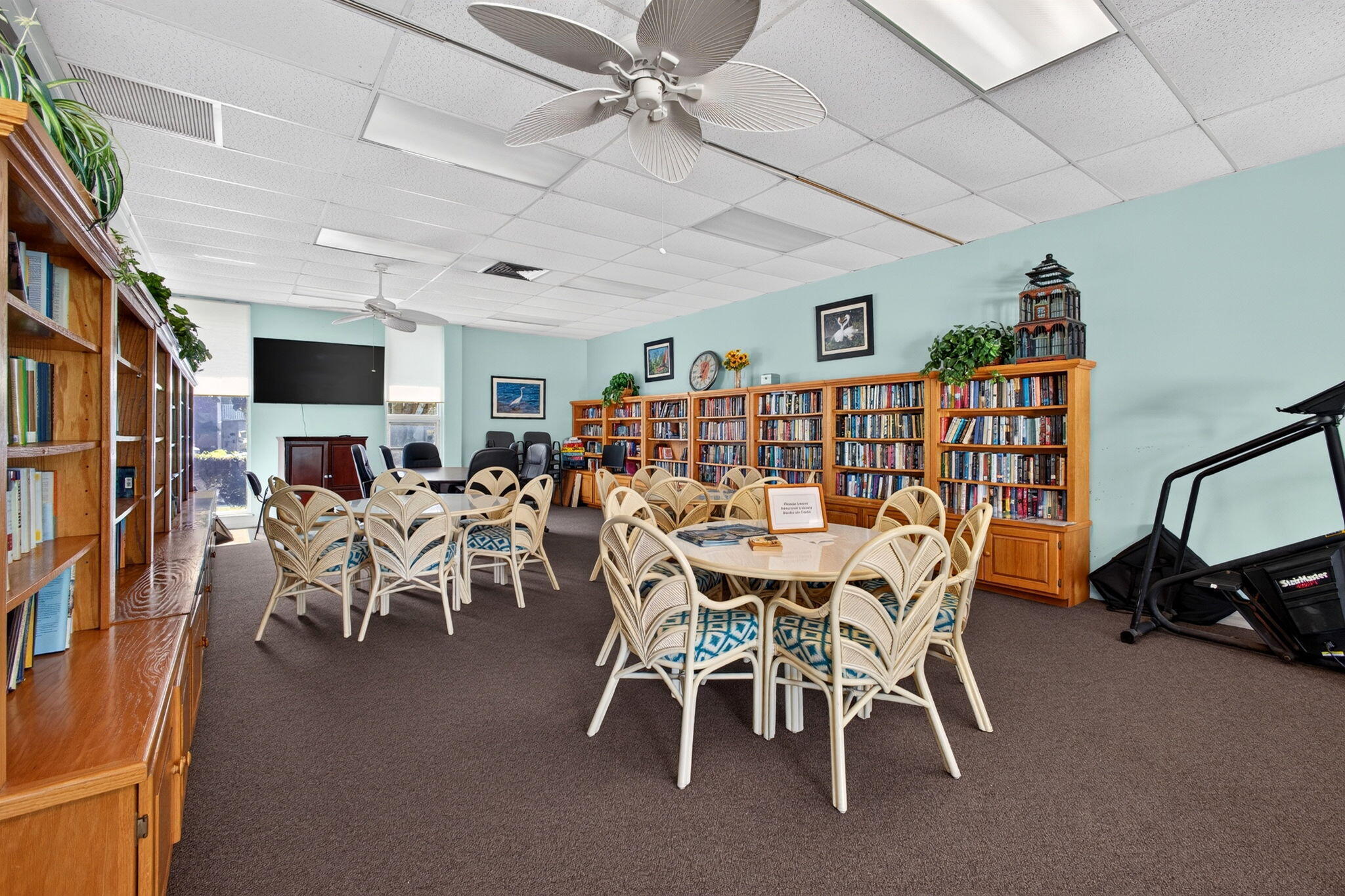 Library and gathering areas offer something for everyone