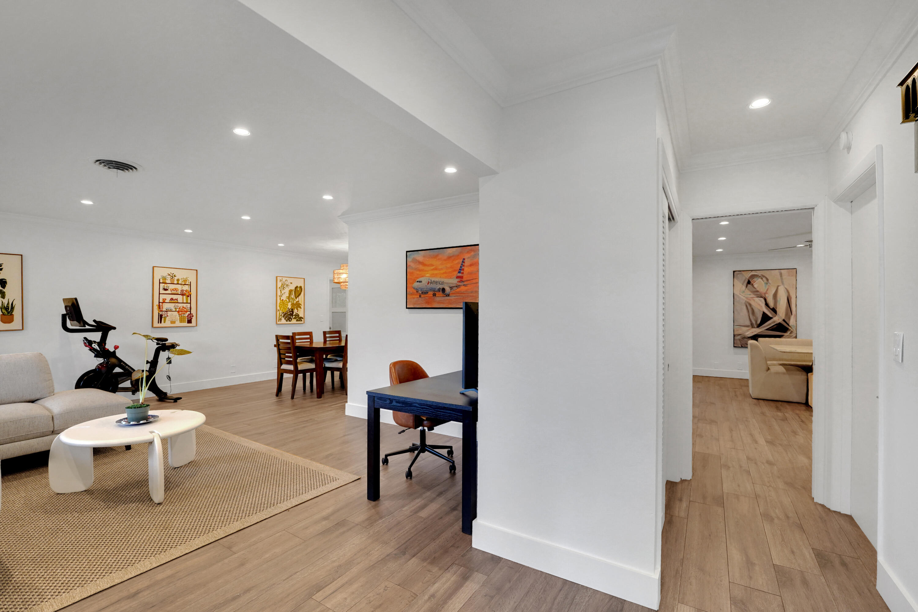 Neutral interior featuring recessed lighting, and crown molding