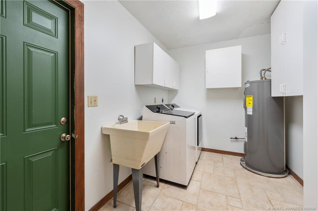 Laundry room just off kitchen with entrance from carport area.