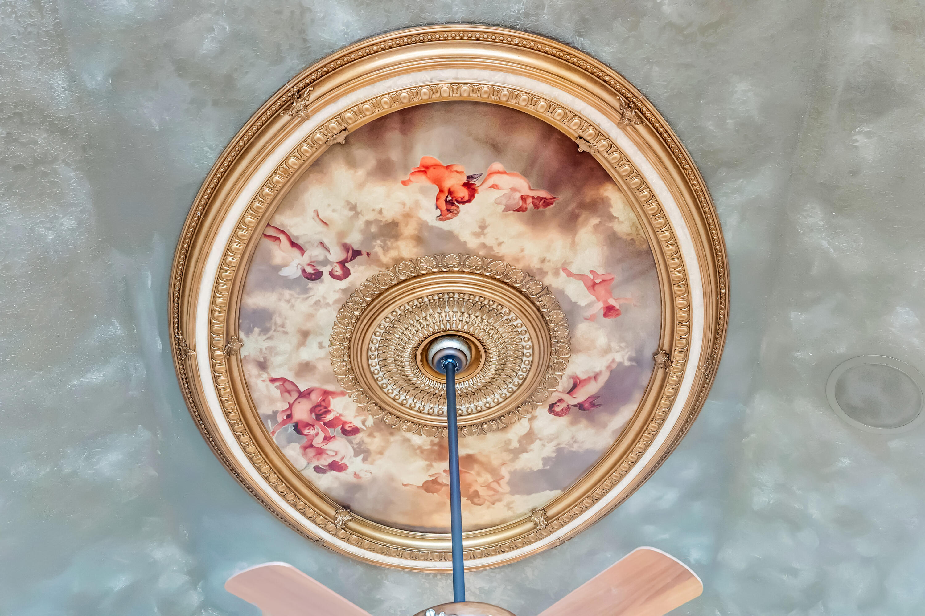 Hand painted mural on ceiling medallion
